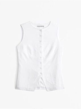 A&F Mara Linen-Blend Button-through Vest